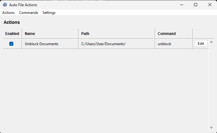 Auto File Actions interface showing folder watch configuration
